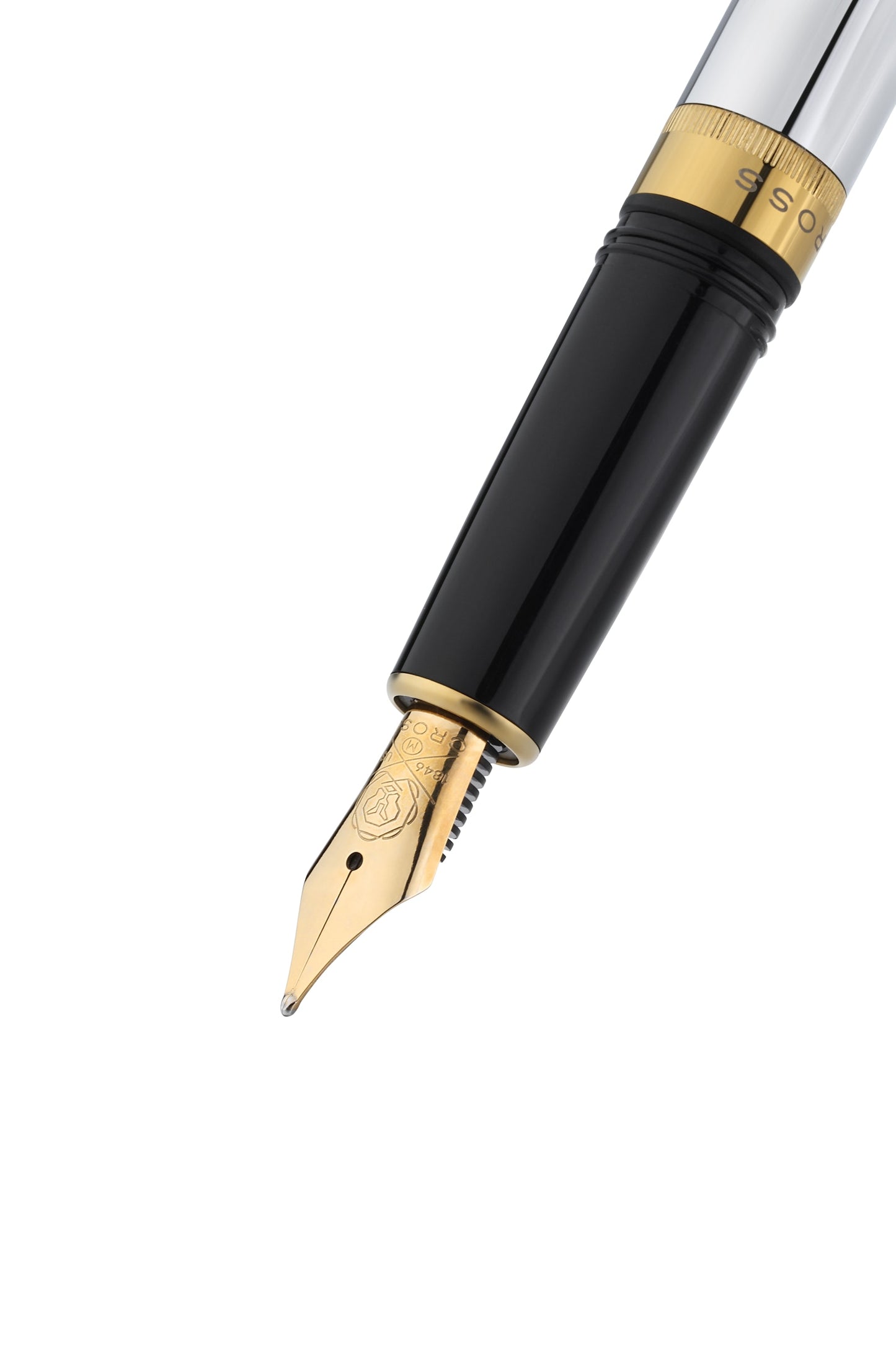 Foundry Polished Chrome with PVD Gold Appointments and Gold PVD Coated Stainless Steel Medium Nib Fountain Pen