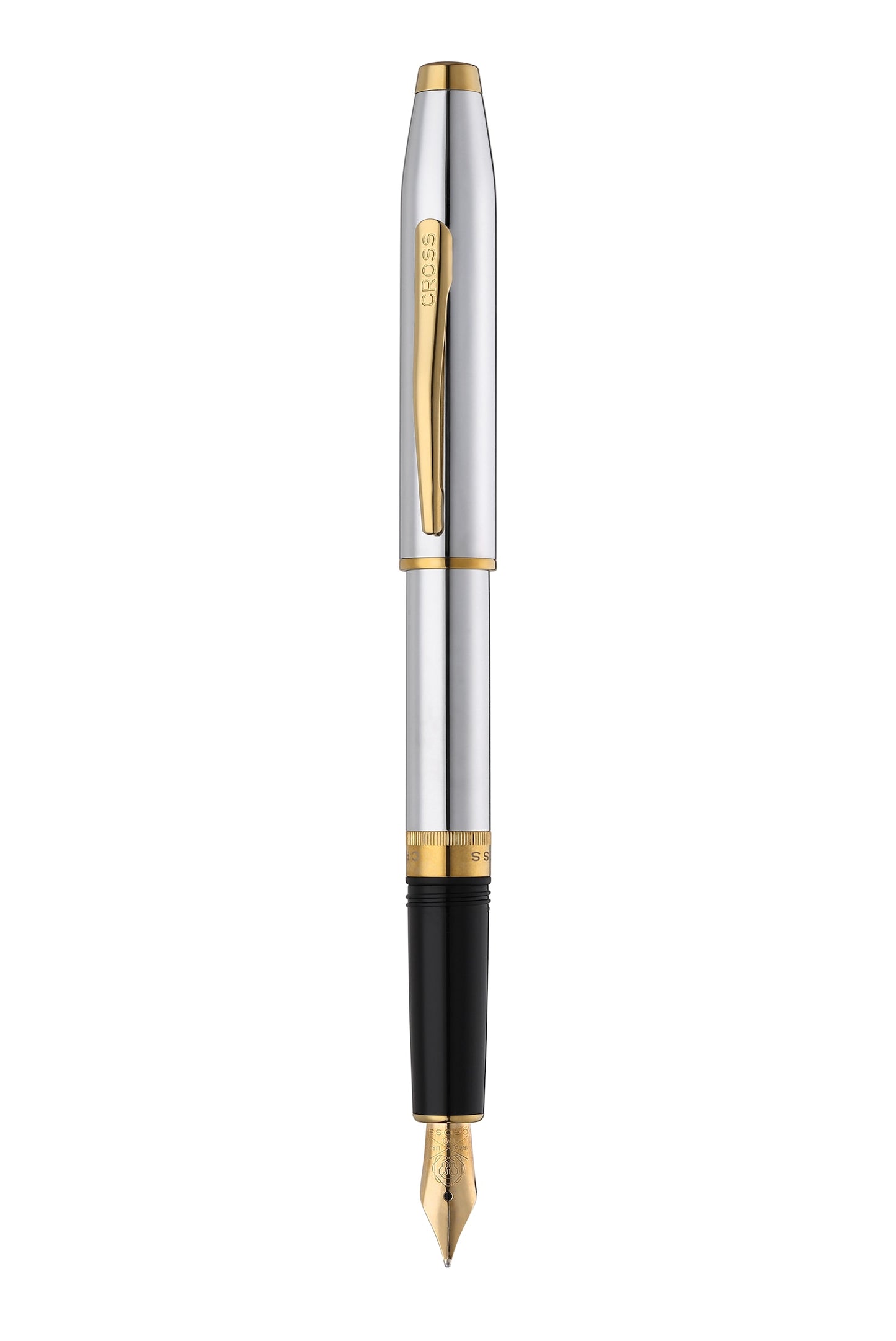 Foundry Polished Chrome with PVD Gold Appointments and Gold PVD Coated Stainless Steel Medium Nib Fountain Pen