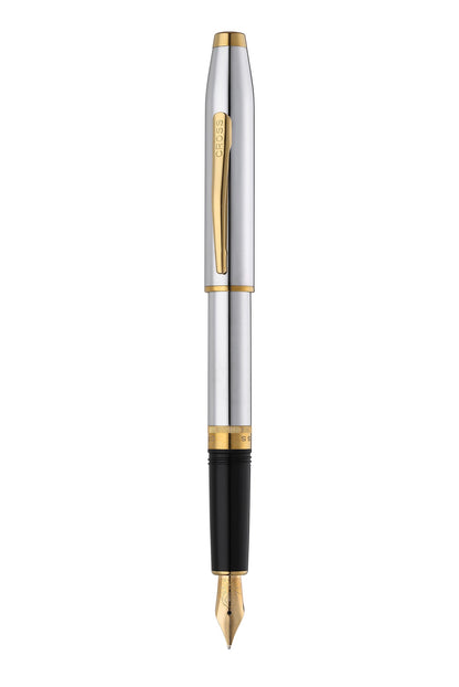 Foundry Polished Chrome with PVD Gold Appointments and Gold PVD Coated Stainless Steel Medium Nib Fountain Pen