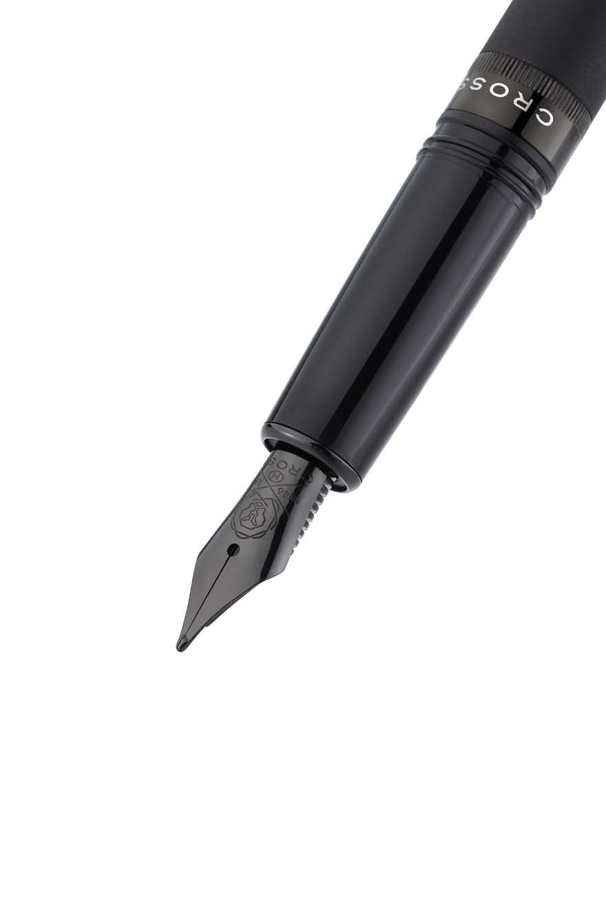 Foundry Matte Black Lacquer with PVD Black Appointments and Black PVD coated Medium Nib Fountain Pen