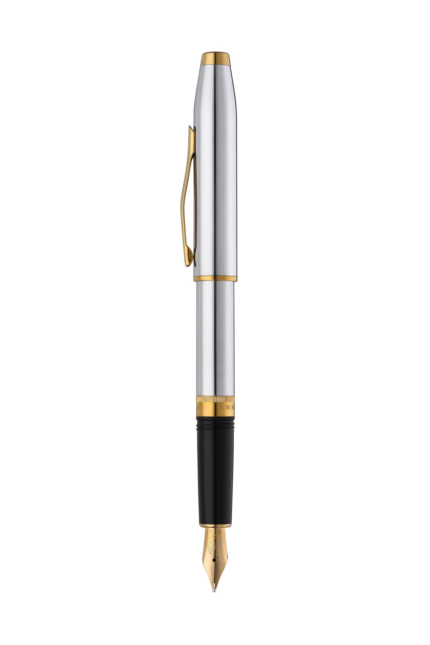 Foundry Polished Chrome with PVD Gold Appointments and Gold PVD Coated Stainless Steel Medium Nib Fountain Pen