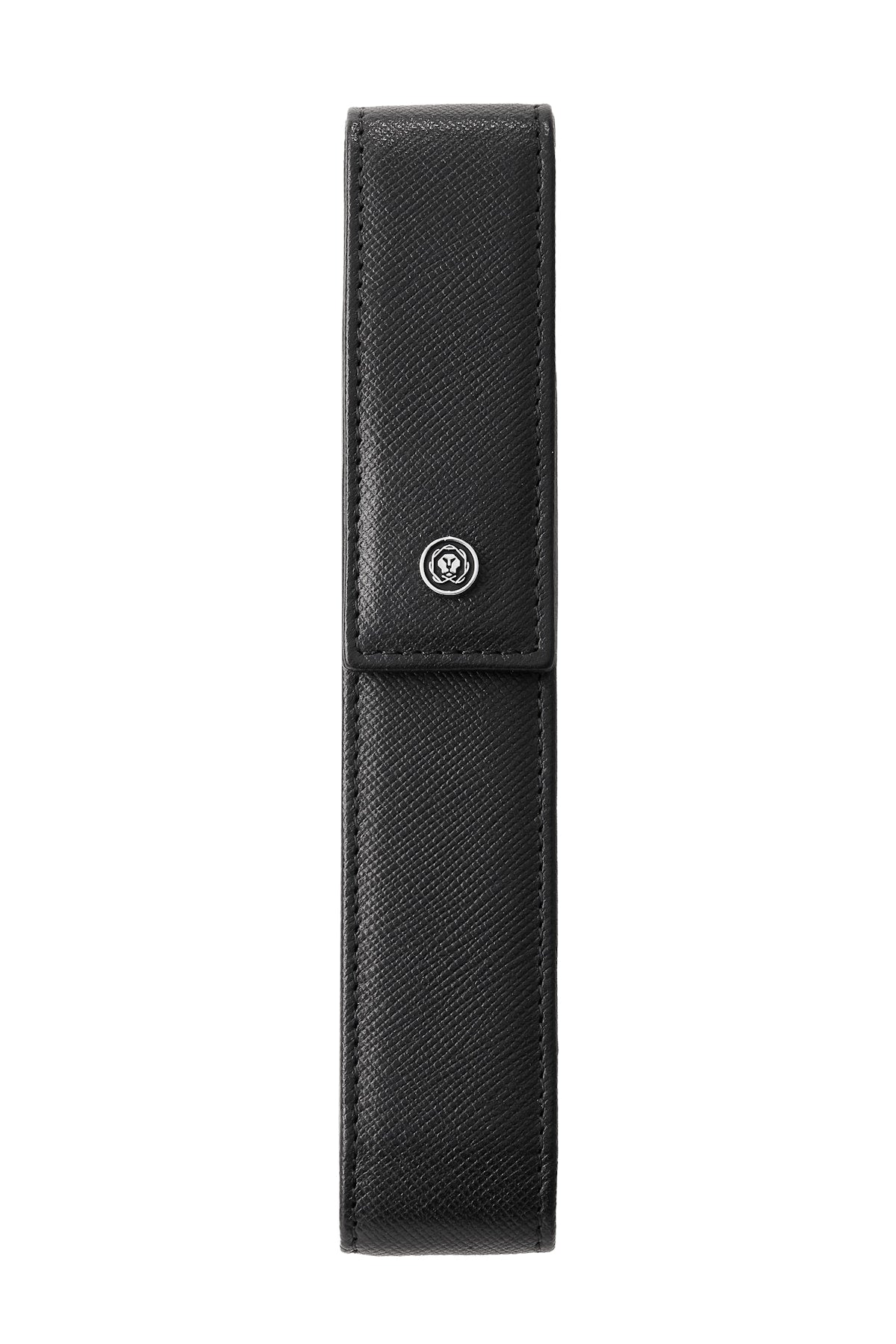 Black textured belt with a buckle on a white background