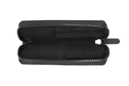 Classic Black Leather Zippered Double Pen Case Gift Bundle