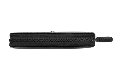 Classic Black Leather Zippered Double Pen Case Gift Bundle
