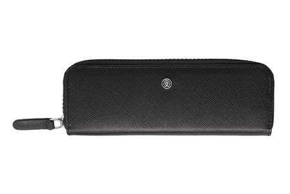 Century II Black Lacquer with Chrome Ballpoint Pen with Classic Black Zippered Leather Double Pen Case Gift Set