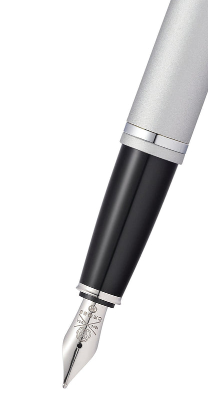 Calais™ Satin Chrome Stainless Steel Medium Nib Fountain Pen.