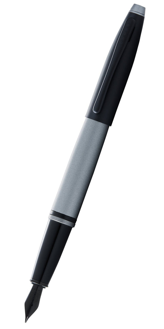 Calais™ Matte Gray and Black Lacquer Stainless Steel Medium Nib Fountain Pen.